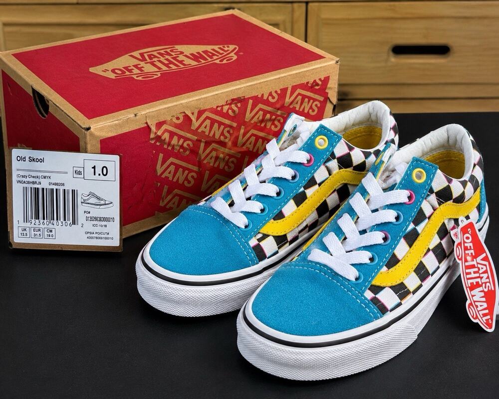 Vans Old Skool Crazy Check CMYK Kids Size 1.0 New In Box Checkerboard